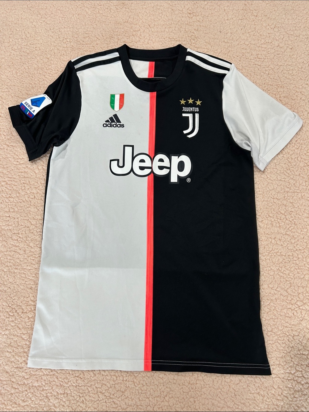 Juventus Mens’ Ronaldo 7 Black & White Football Jersey with Jeep Logo